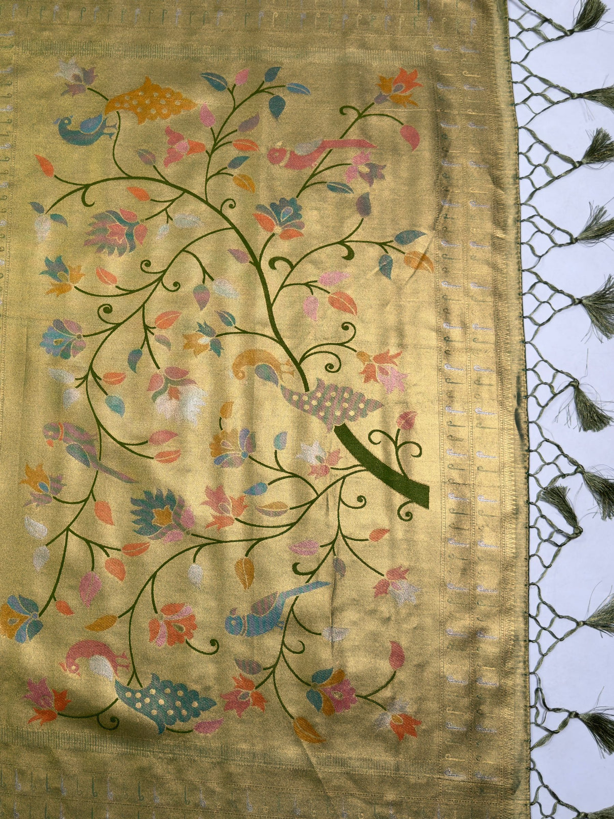 MIMOSA Green Kanjivaram Art Silk Saree — pallu and zari work detail