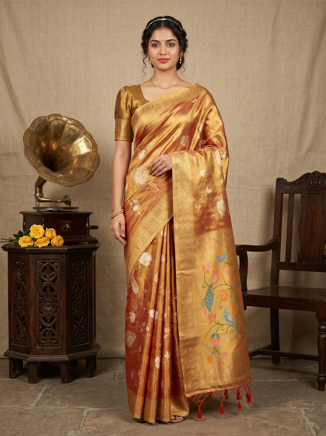MIMOSA Red Kanjivaram Art Silk Saree — AI Model lifestyle pose