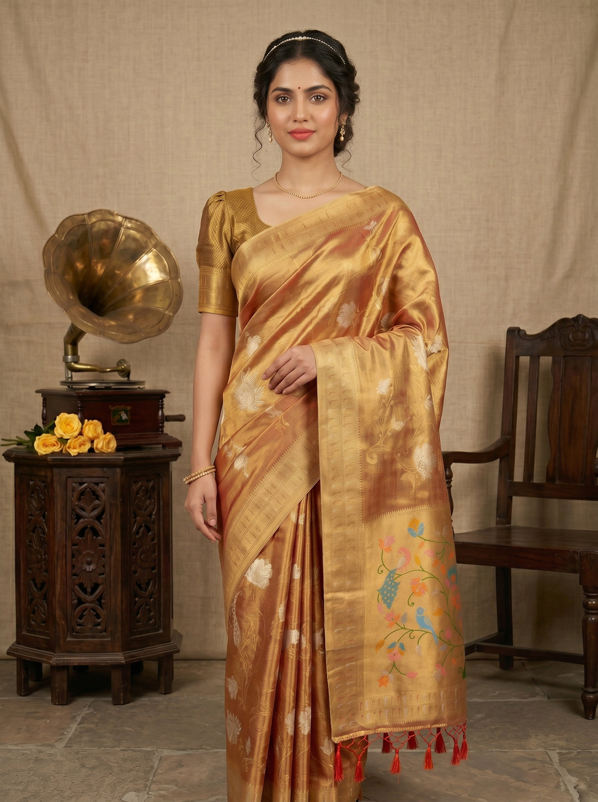 MIMOSA Red Kanjivaram Art Silk Saree — pose 10 styling detail
