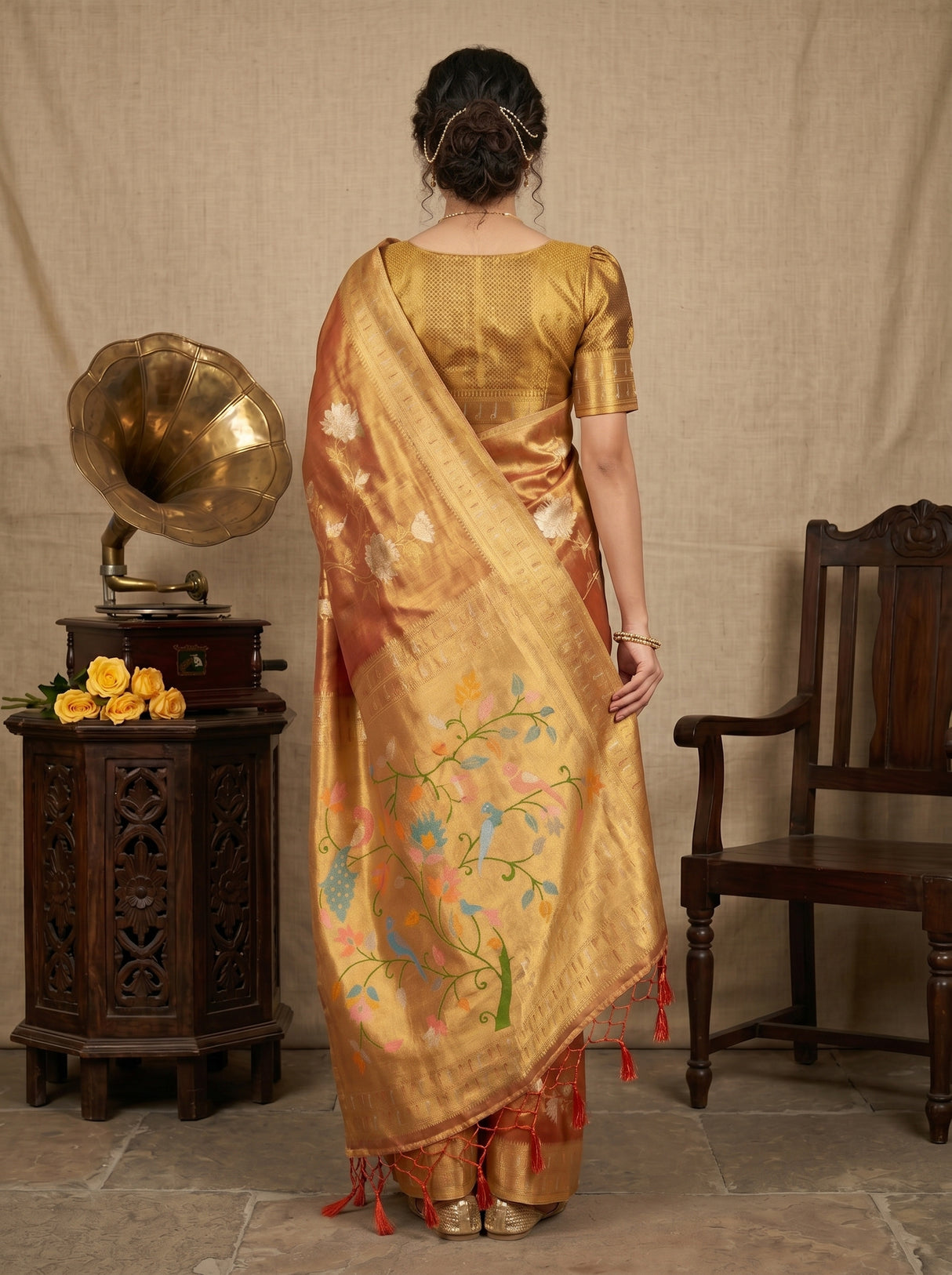 MIMOSA Red Kanjivaram Art Silk Saree — pose 2 styling detail