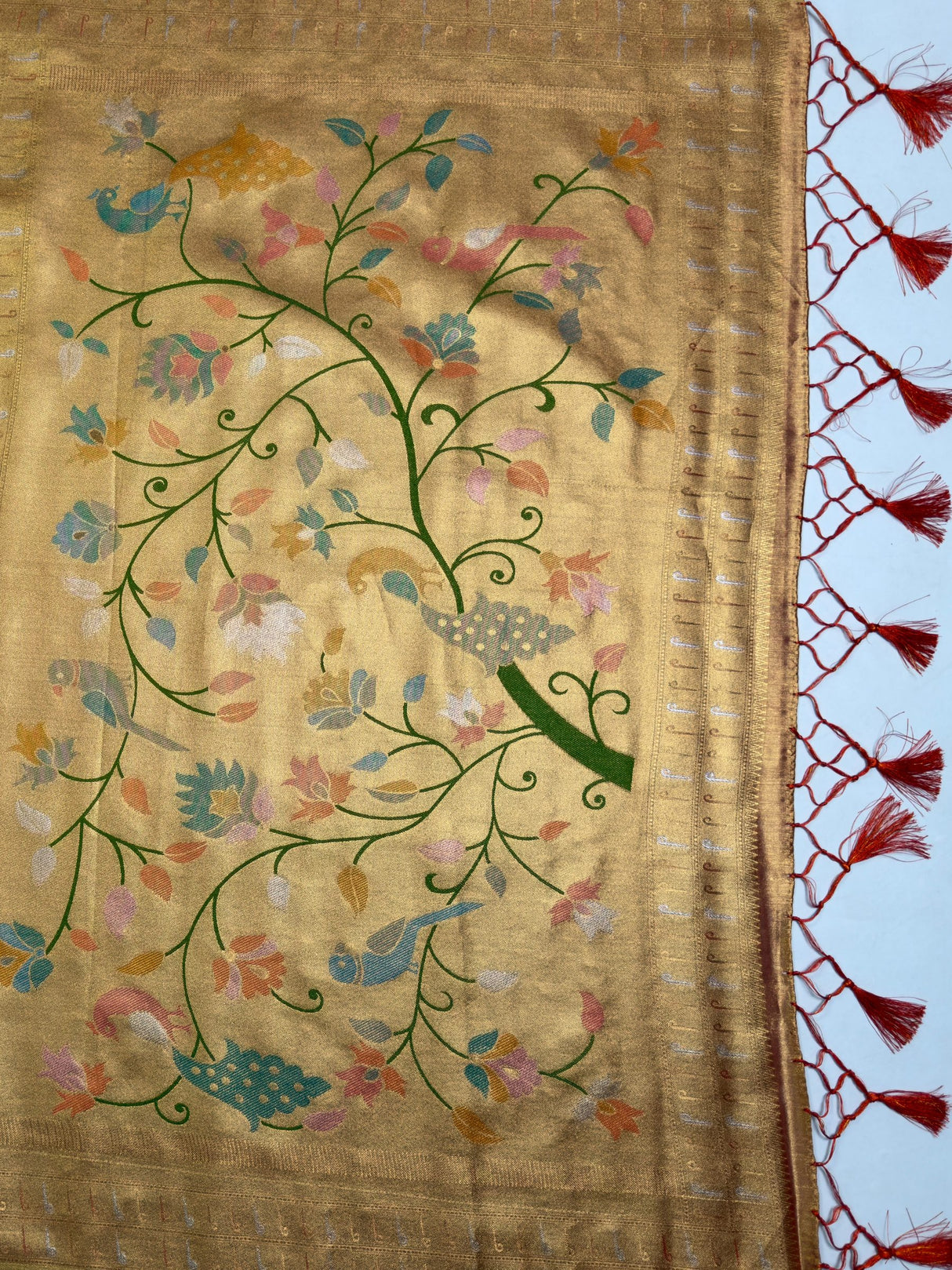 MIMOSA Red Kanjivaram Art Silk Saree — pallu and zari work detail