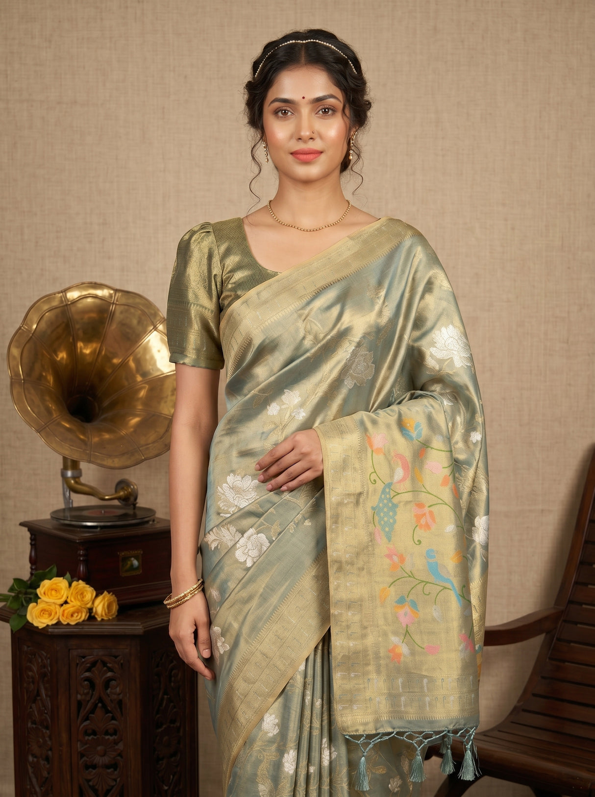 MIMOSA Sapphire Kanjivaram Art Silk Saree — pose 10 styling detail