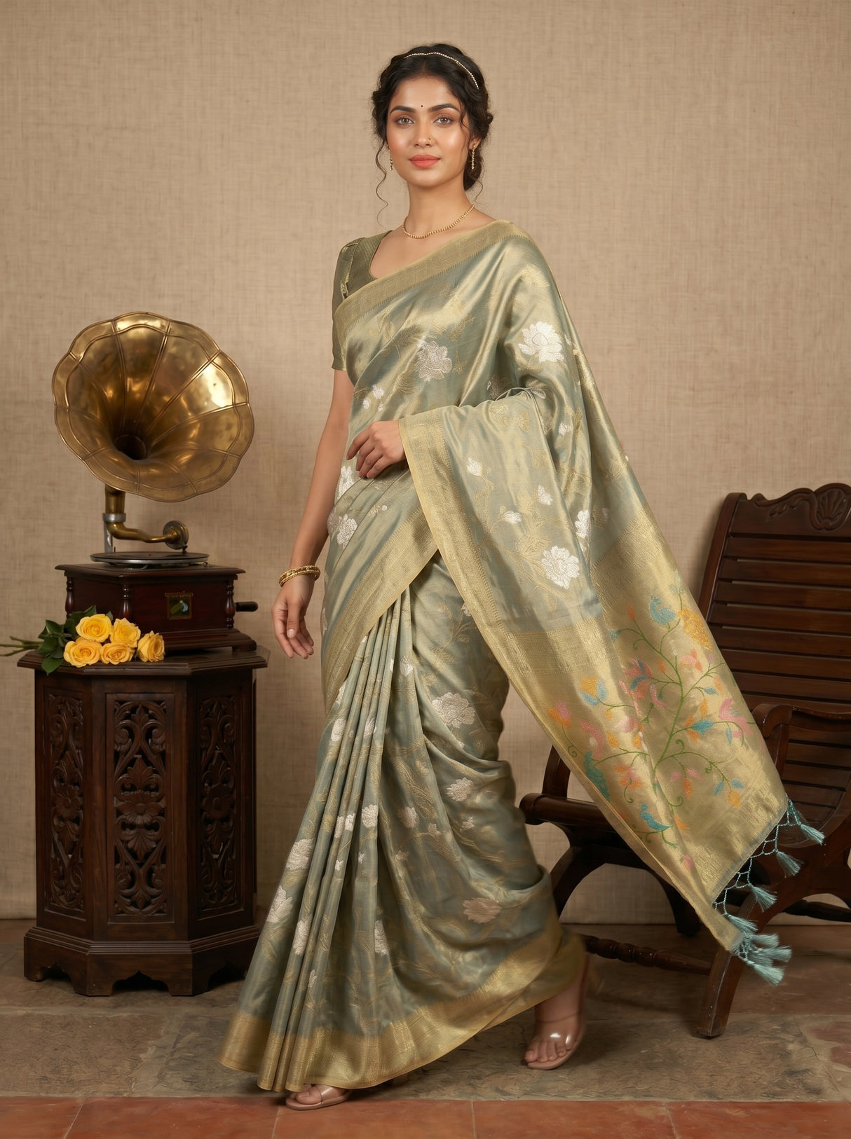 MIMOSA Sapphire Kanjivaram Art Silk Saree — pose 7 styling detail