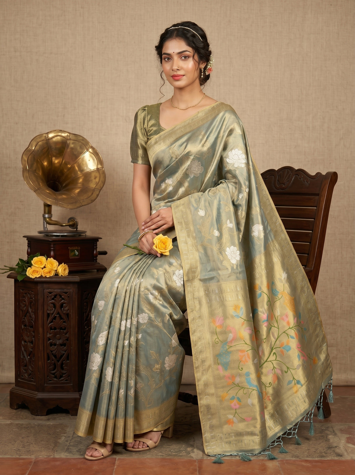 MIMOSA Sapphire Kanjivaram Art Silk Saree — pose 8 styling detail