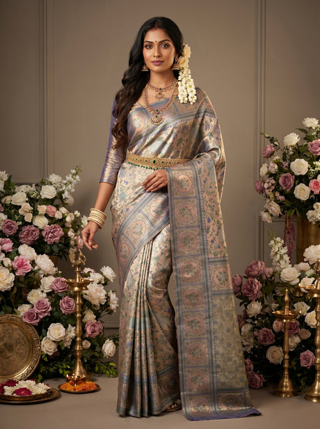 MIMOSA Green Kanjivaram Art Silk Saree — Draped Mannequin View