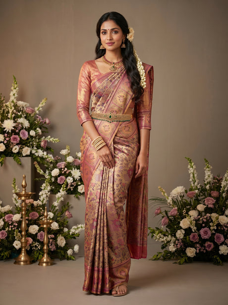 MIMOSA Navy Kanjivaram Art Silk Saree — Draped Mannequin View