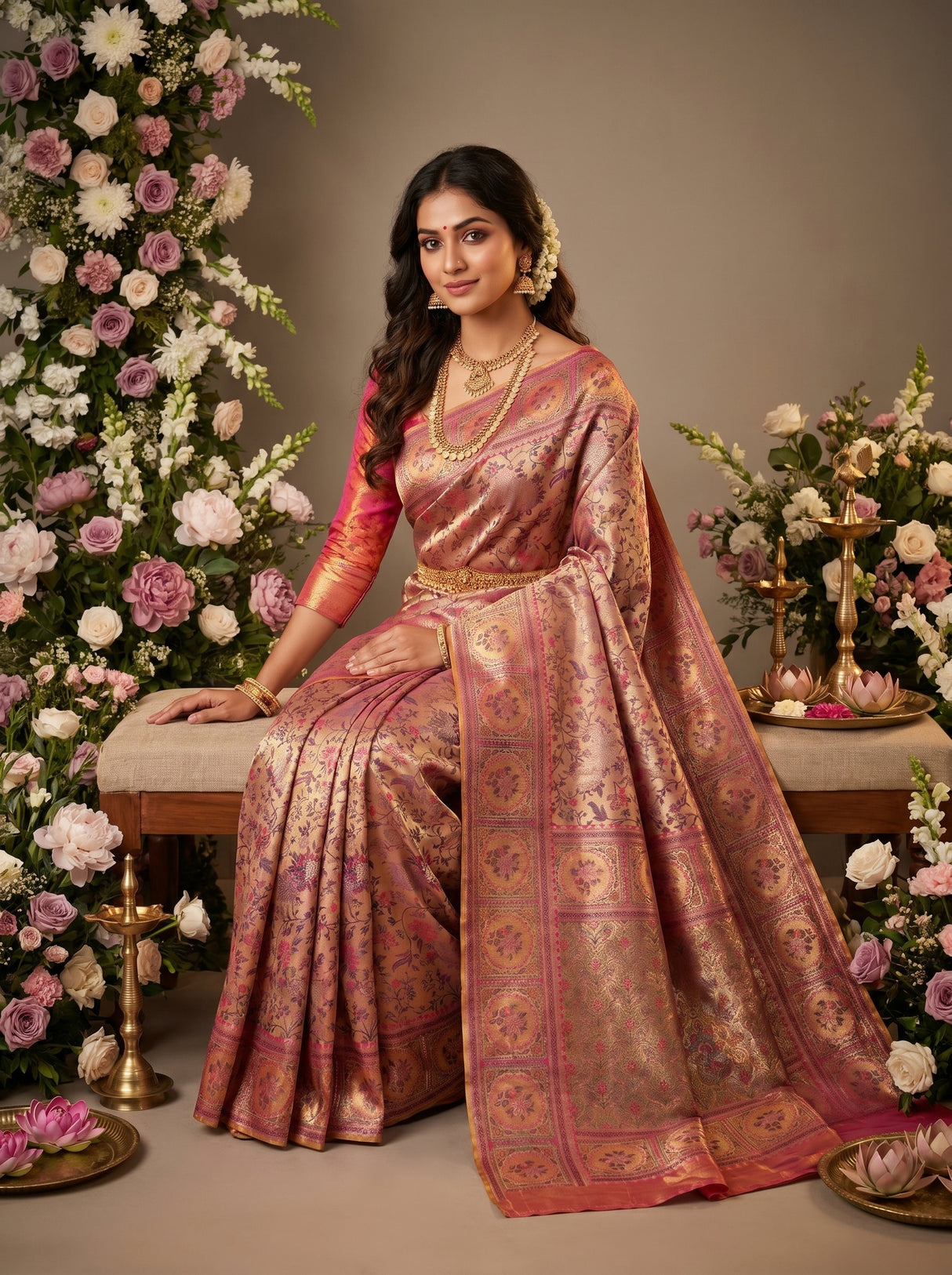 MIMOSA Navy Kanjivaram Art Silk Saree — Pallu and Body Detail