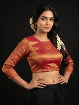 MIMOSA Navy Kanjivaram Art Silk Saree — blouse close-up