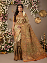 MIMOSA Orange Kanjivaram Art Silk Saree — Draped Mannequin View