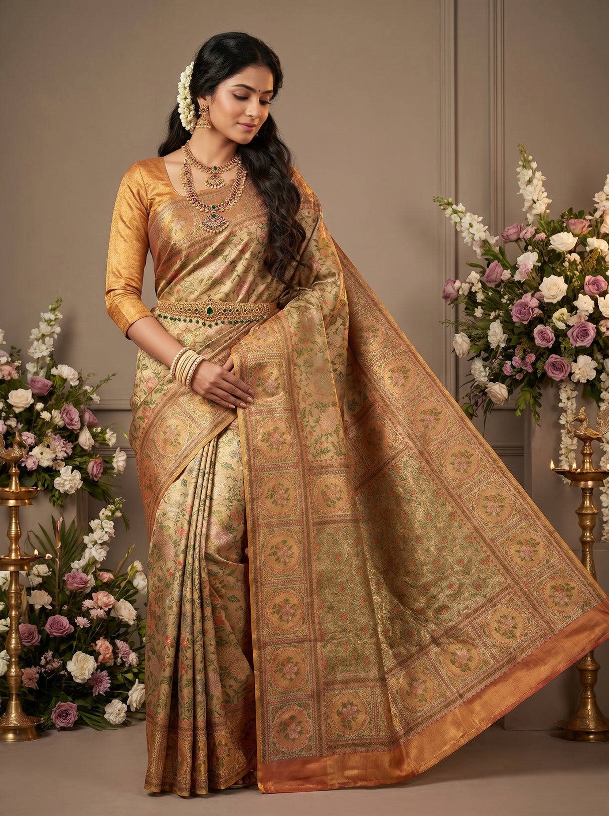 MIMOSA Orange Kanjivaram Art Silk Saree — Blouse Fabric Detail
