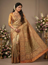 MIMOSA Orange Kanjivaram Art Silk Saree — Blouse Fabric Detail