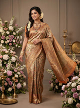 MIMOSA Orange Kanjivaram Art Silk Saree — Pallu and Body Detail