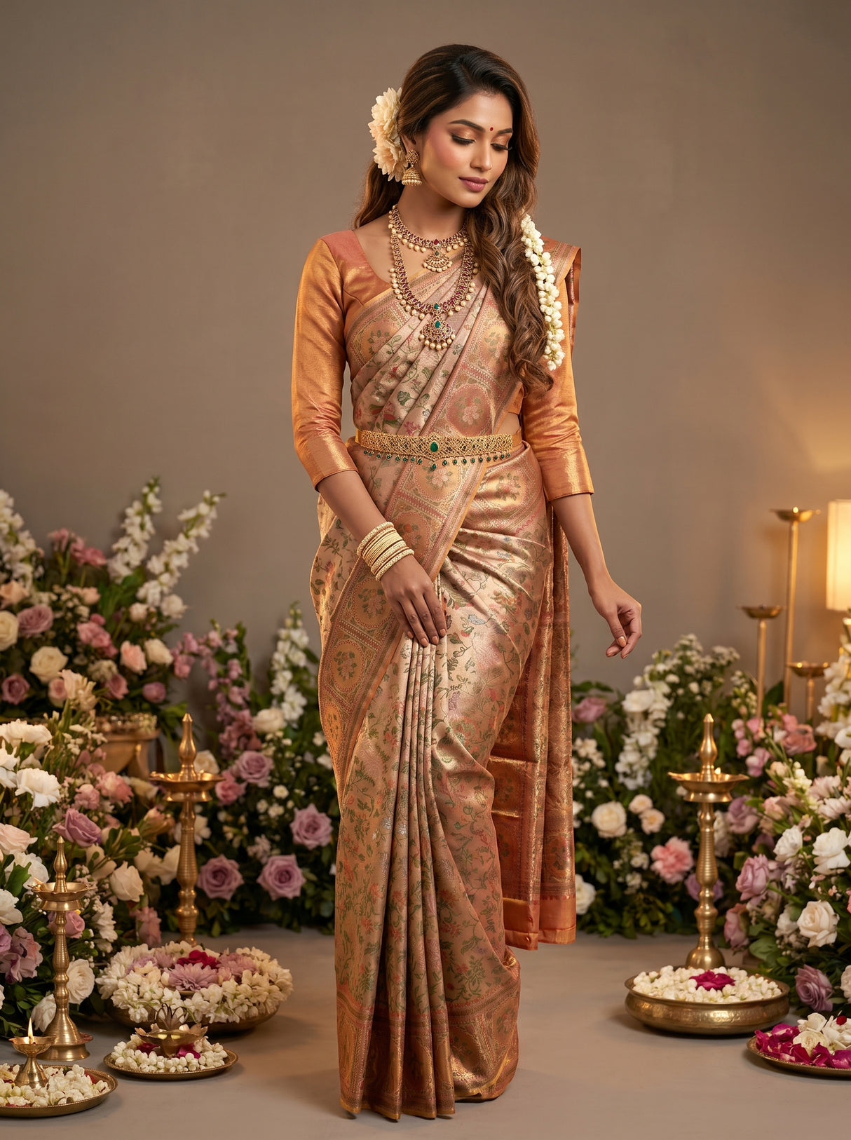 MIMOSA Orange Kanjivaram Art Silk Saree — Styled Model View