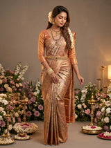 MIMOSA Orange Kanjivaram Art Silk Saree — Styled Model View
