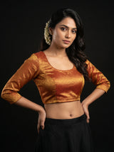 MIMOSA Orange Kanjivaram Art Silk Saree — blouse close-up