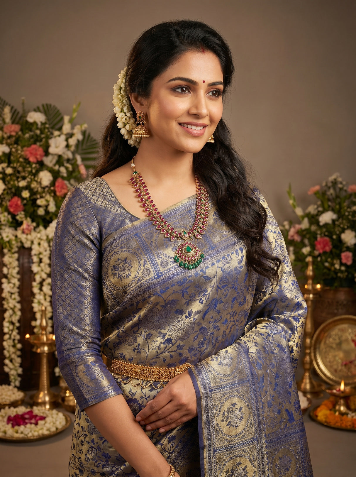 MIMOSA Royal Blue Kanjivaram Art Silk Saree — pose 10 styling detail