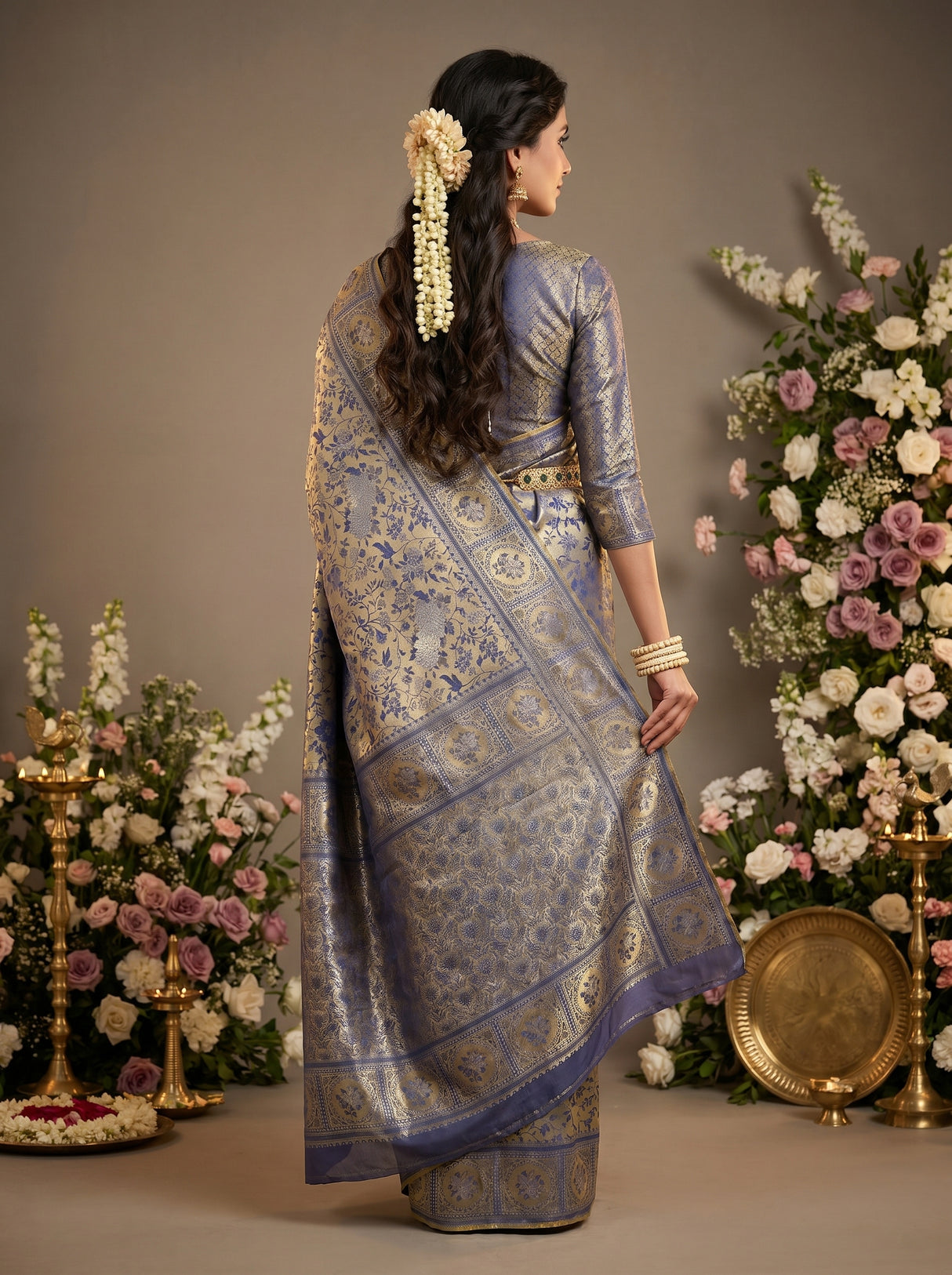MIMOSA Royal Blue Kanjivaram Art Silk Saree — Blouse Fabric Detail
