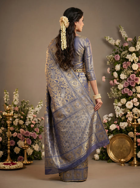 MIMOSA Royal Blue Kanjivaram Art Silk Saree — Blouse Fabric Detail