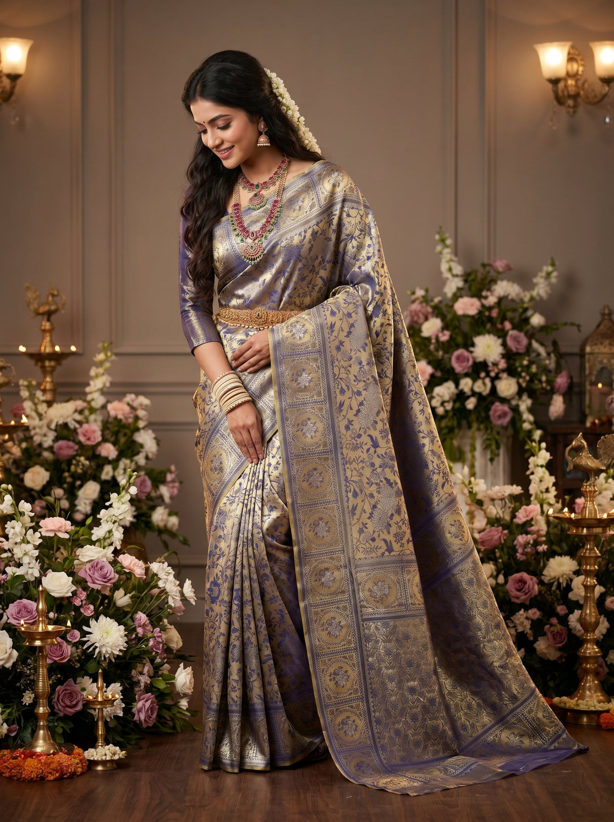 MIMOSA Royal Blue Kanjivaram Art Silk Saree — pose 8 styling detail