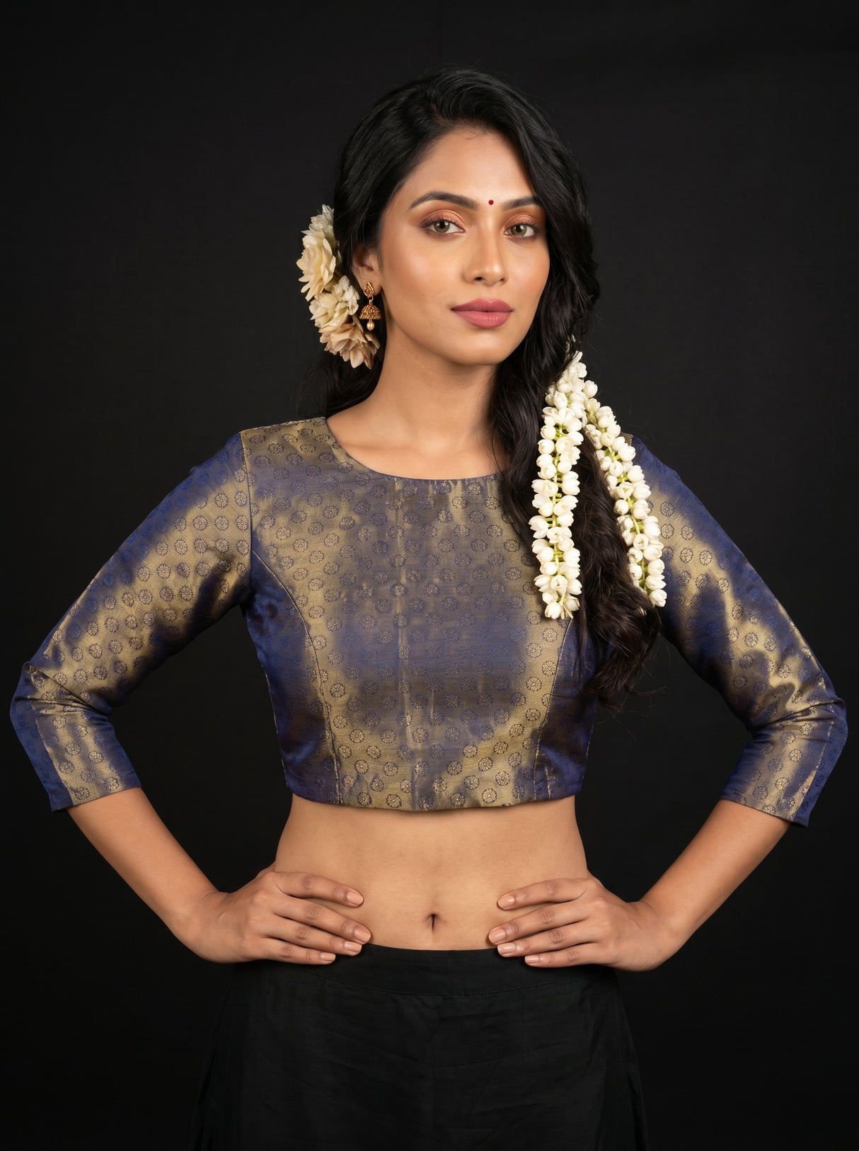 MIMOSA Royal Blue Kanjivaram Art Silk Saree — blouse close-up