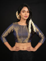 MIMOSA Royal Blue Kanjivaram Art Silk Saree — blouse close-up