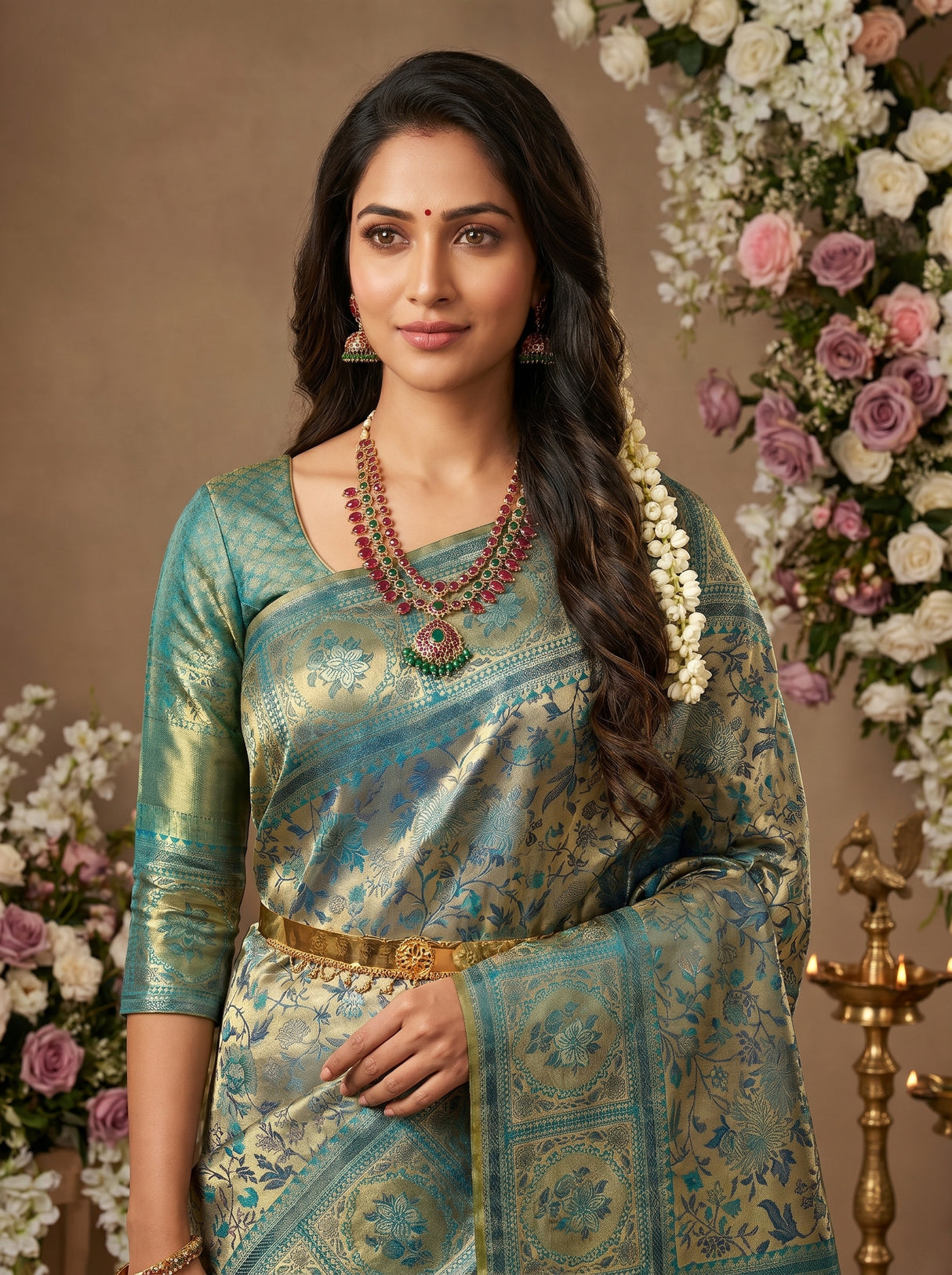 MIMOSA Rama Kanjivaram Art Silk Saree — pose 10 styling detail
