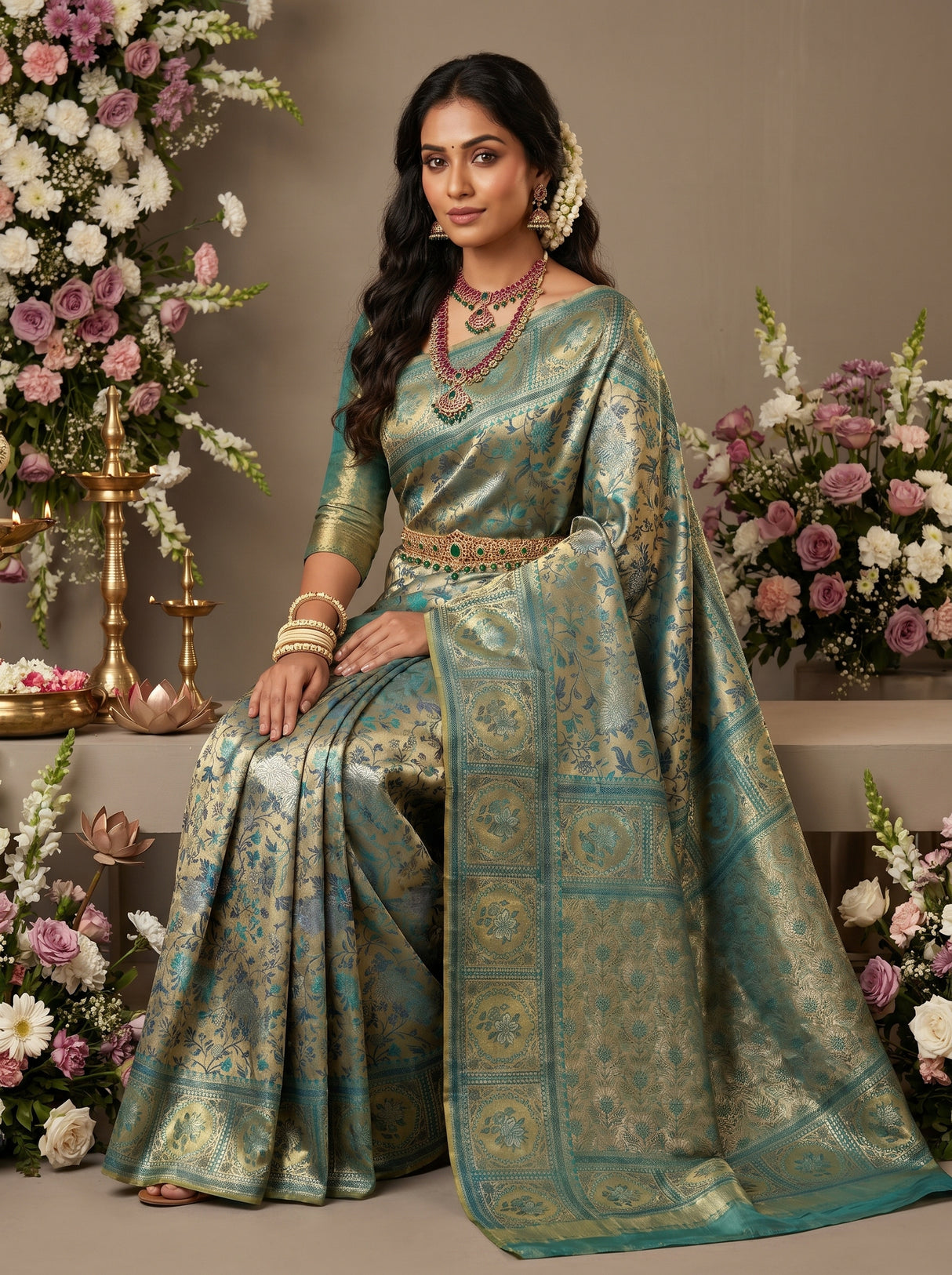 MIMOSA Rama Kanjivaram Art Silk Saree — Pallu and Body Detail