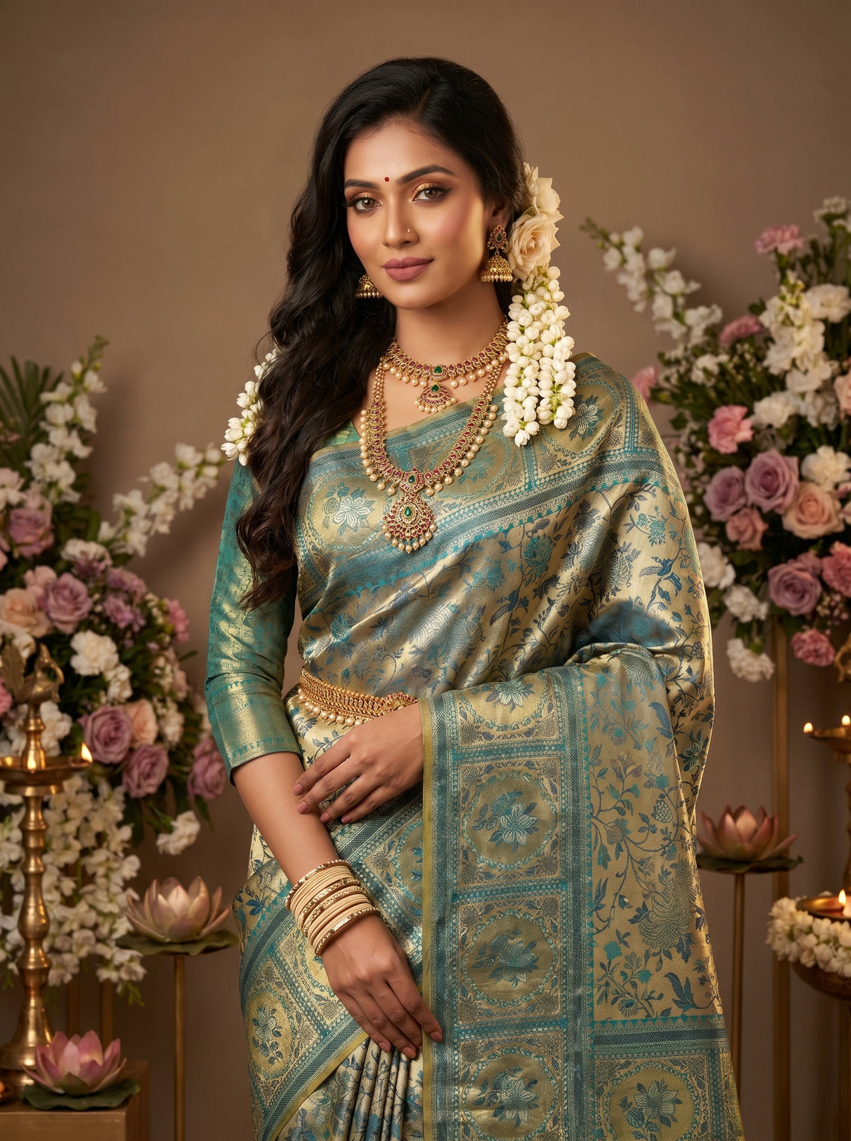 MIMOSA Rama Kanjivaram Art Silk Saree — Styled Model View