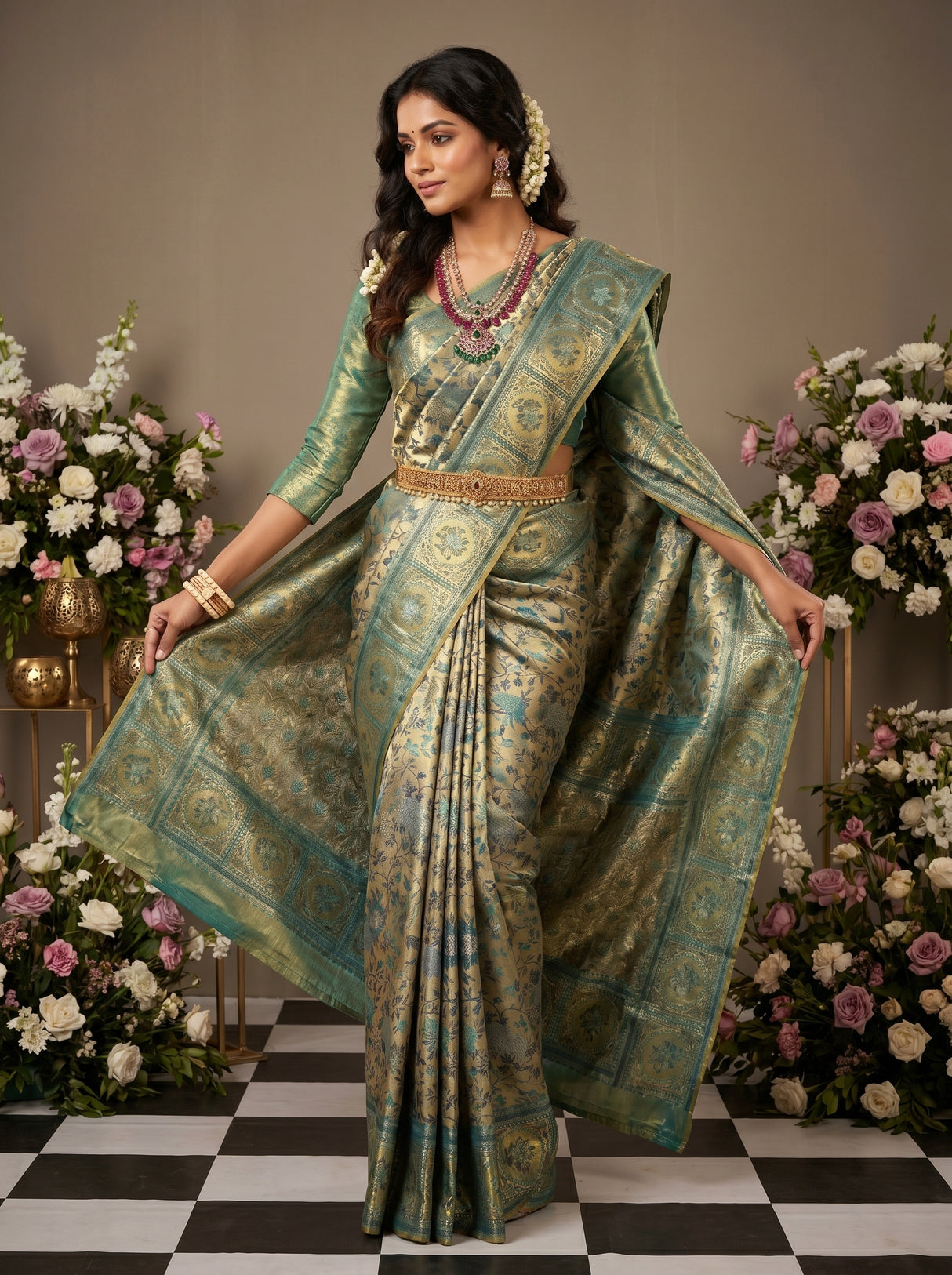 MIMOSA Rama Kanjivaram Art Silk Saree — pose 6 styling detail