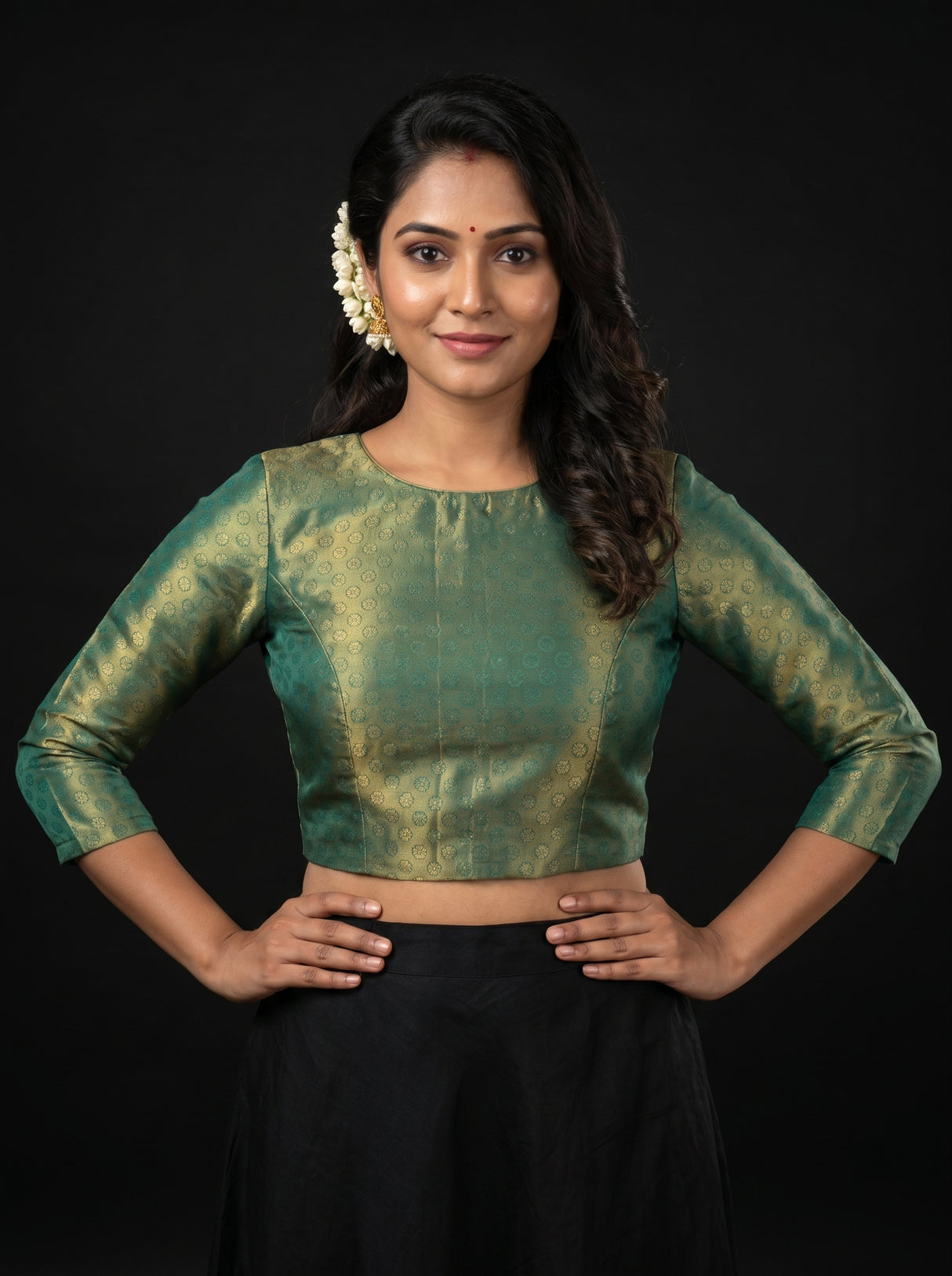 MIMOSA Rama Kanjivaram Art Silk Saree — blouse close-up