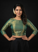 MIMOSA Rama Kanjivaram Art Silk Saree — blouse close-up