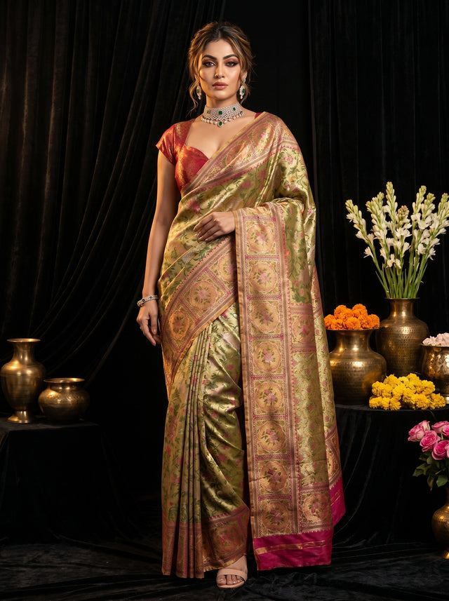 MIMOSA Rani Kanjivaram Art Silk Saree — Draped Mannequin View