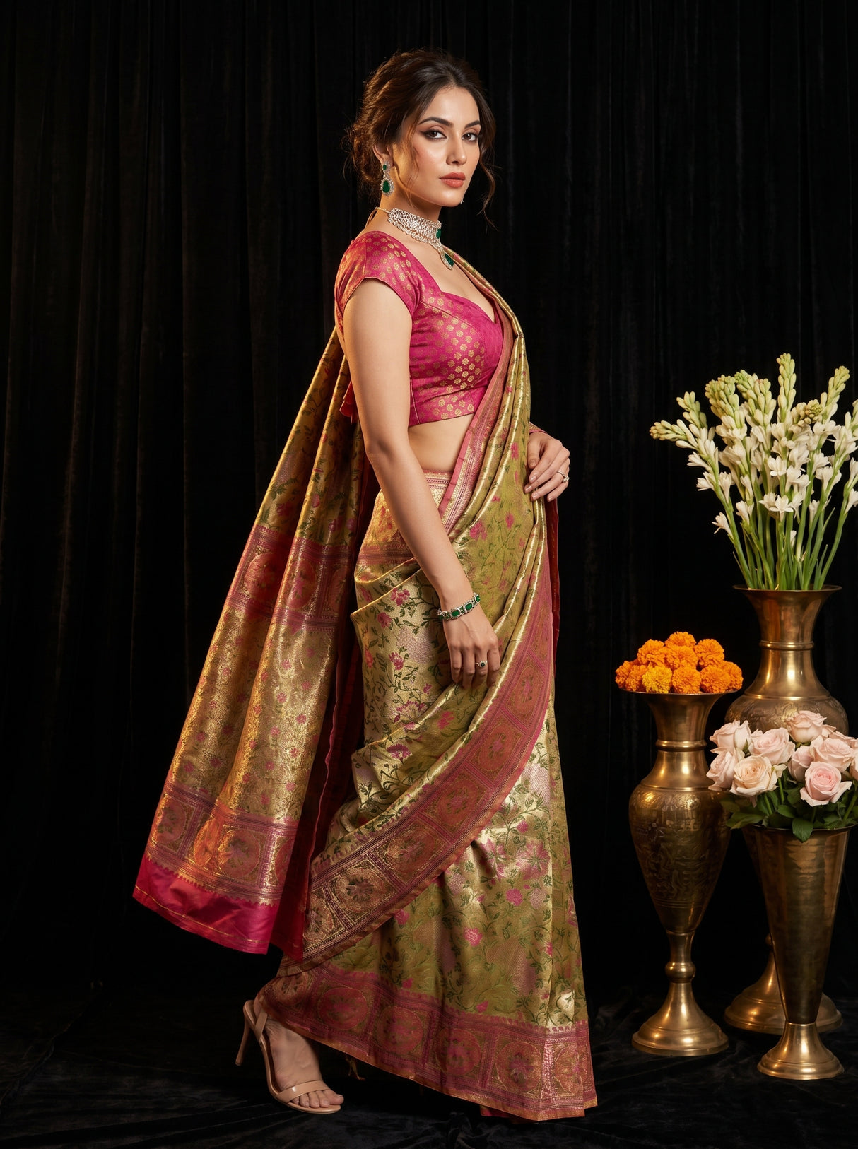 MIMOSA Rani Kanjivaram Art Silk Saree — Styled Model View