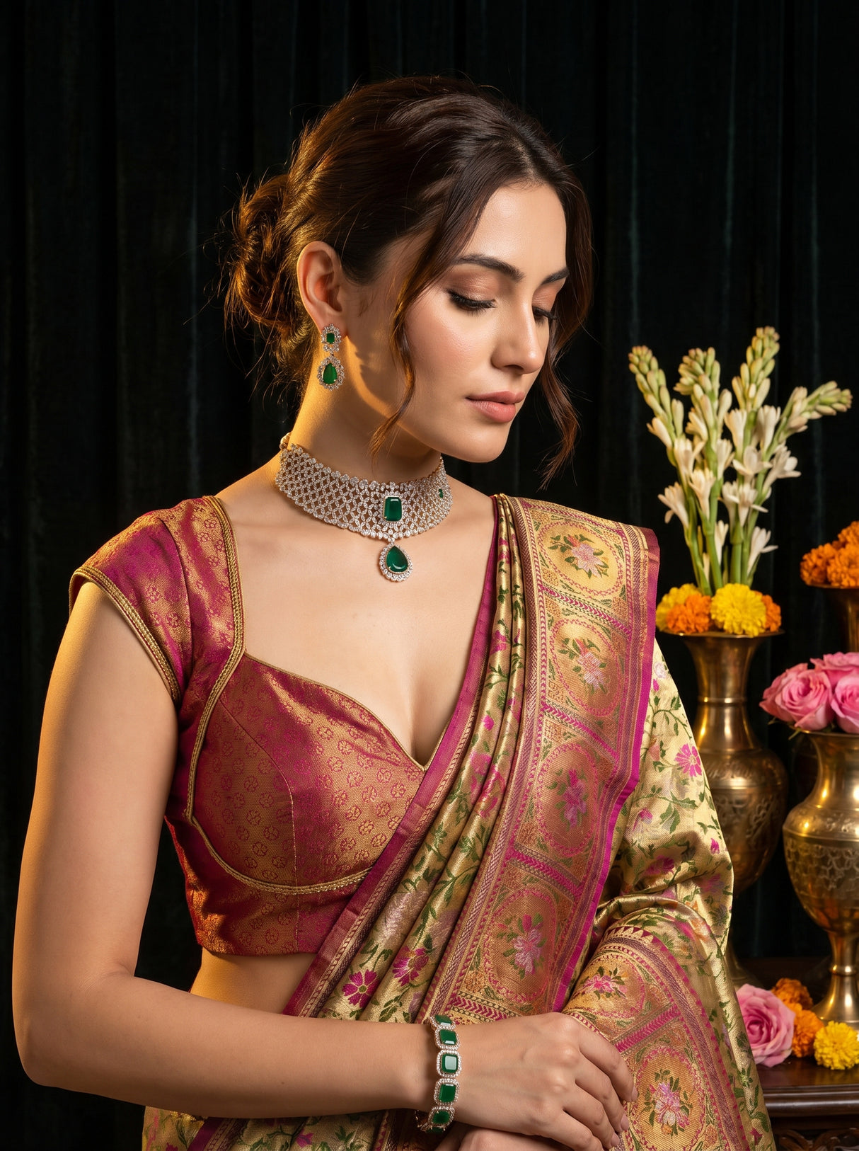 MIMOSA Rani Kanjivaram Art Silk Saree — pose 7 styling detail
