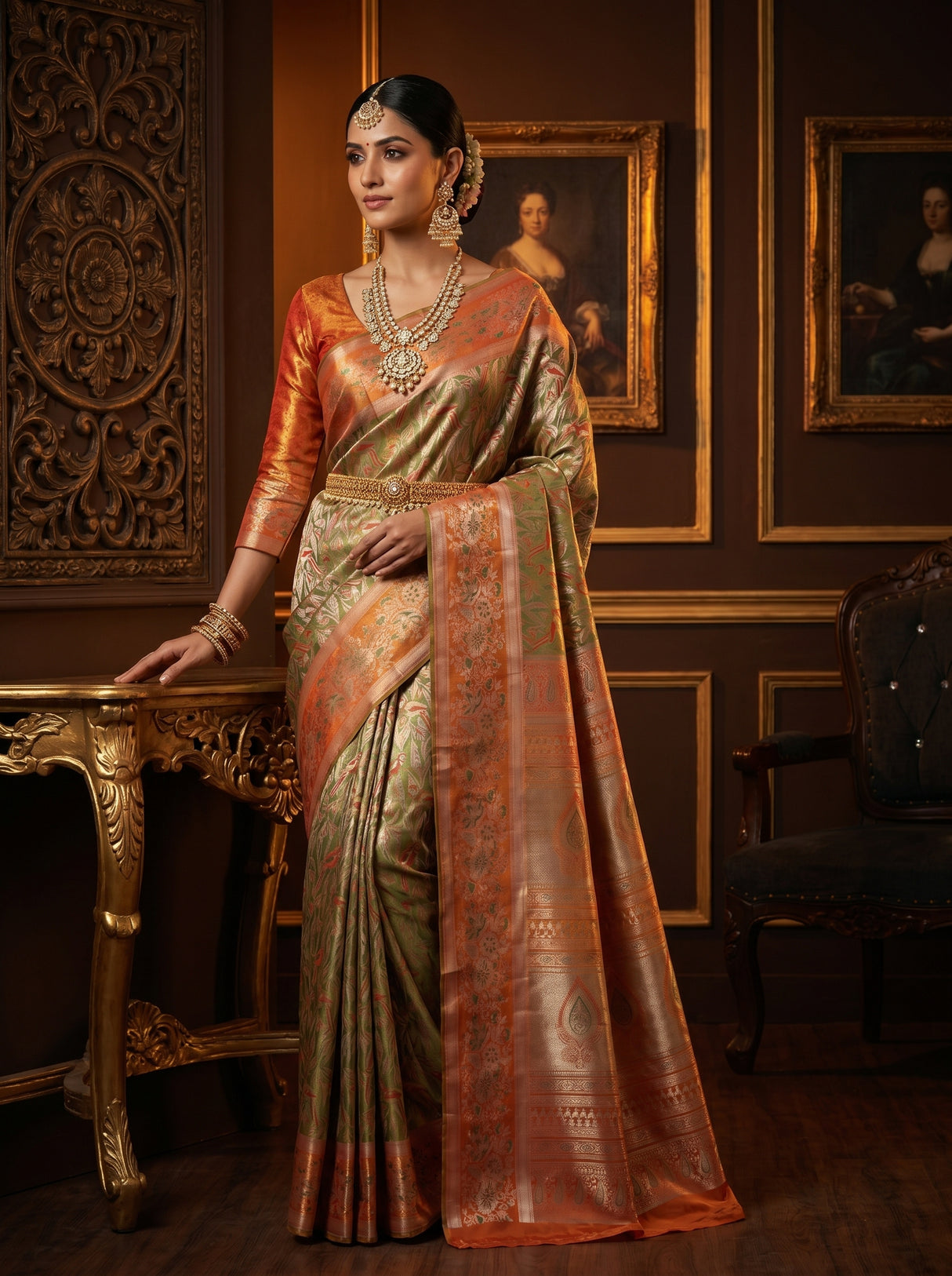 MIMOSA Maroon Kanjivaram Art Silk Saree — Full Front Pose