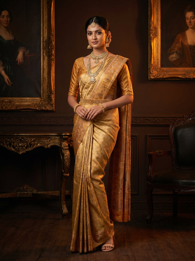 MIMOSA Navy Kanjivaram Art Silk Saree — Draped Mannequin View
