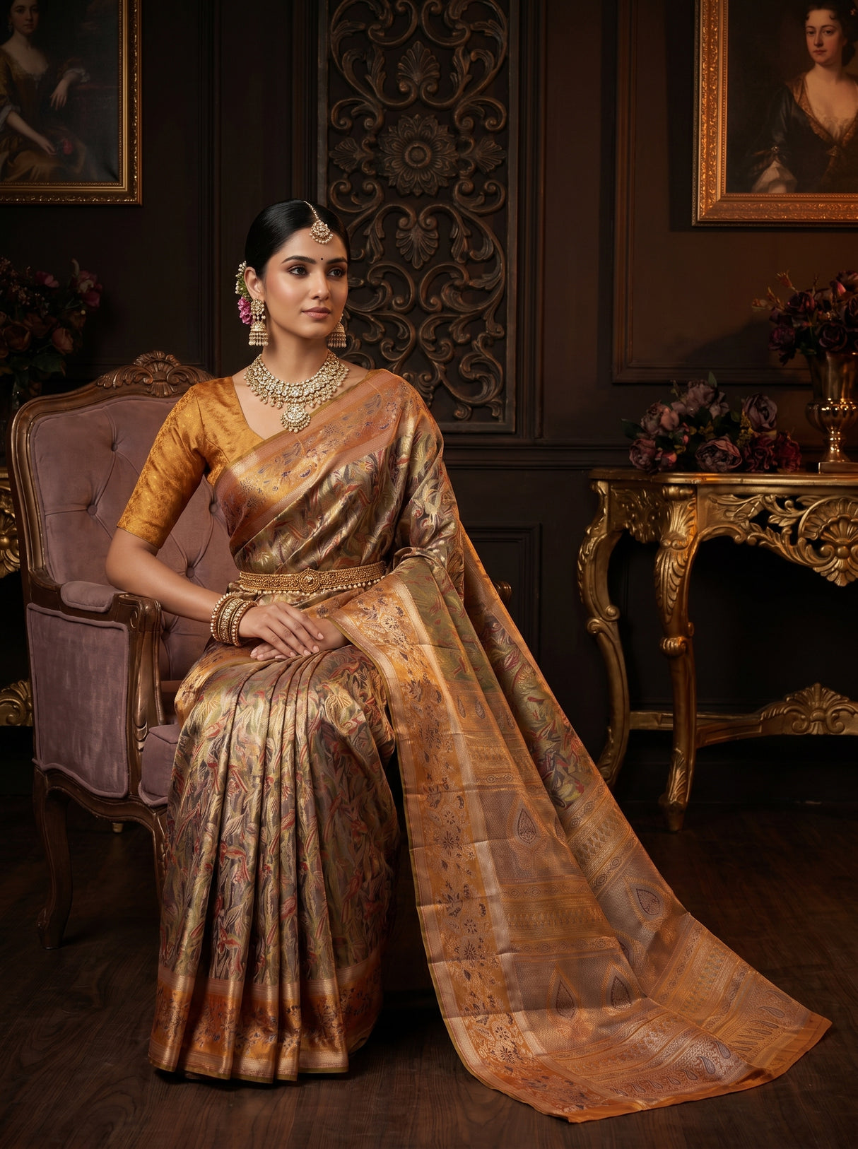 MIMOSA Navy Kanjivaram Art Silk Saree — pose 8 styling detail