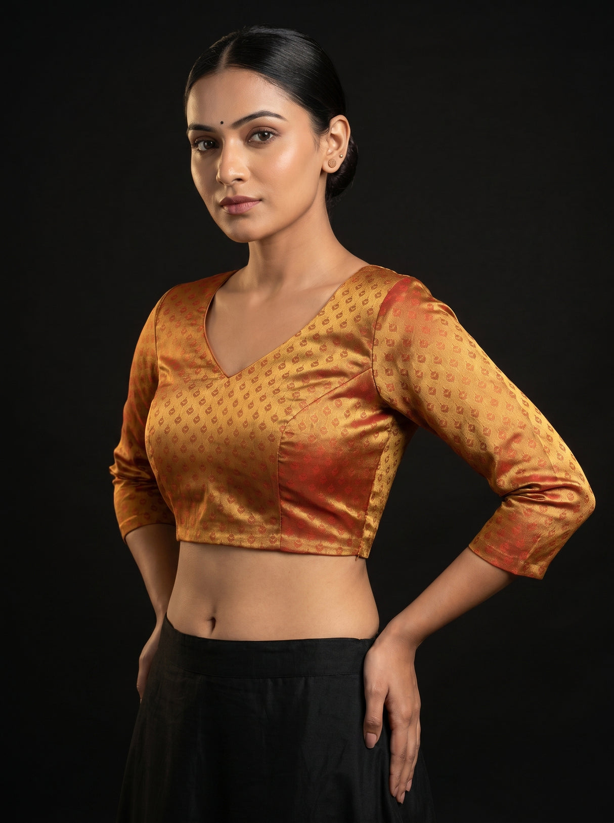 MIMOSA Navy Kanjivaram Art Silk Saree — blouse close-up