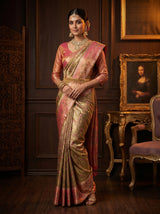 MIMOSA Olive Kanjivaram Art Silk Saree — Draped Mannequin View