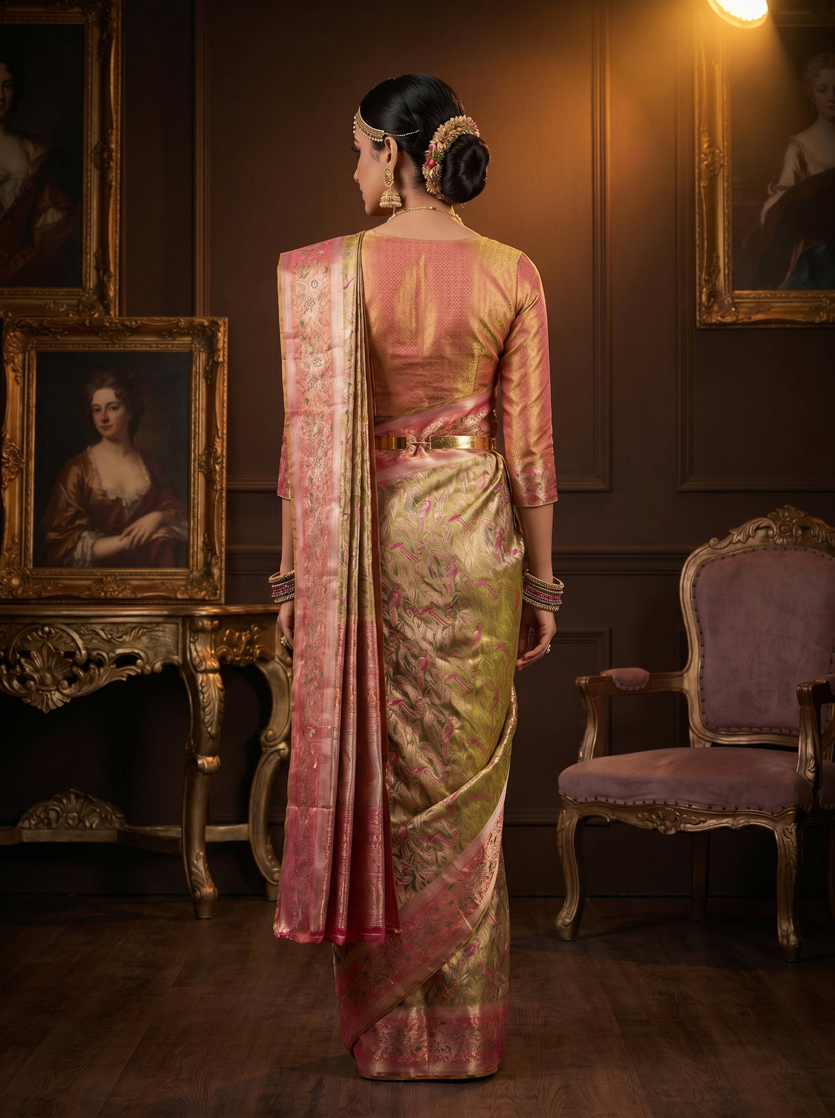MIMOSA Olive Kanjivaram Art Silk Saree — Blouse Fabric Detail