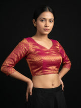 MIMOSA Olive Kanjivaram Art Silk Saree — blouse close-up