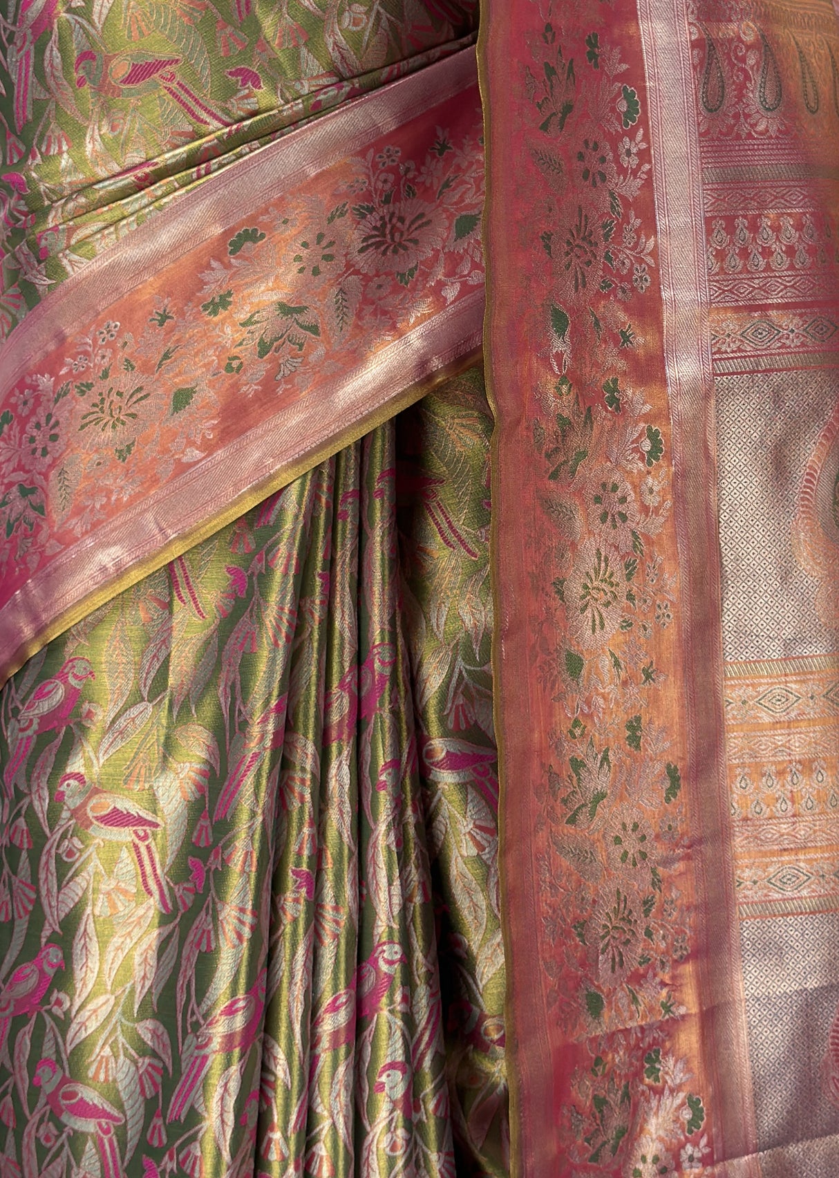 MIMOSA Olive Kanjivaram Art Silk Saree — fleets shot full lifestyle