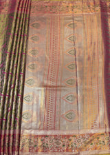 MIMOSA Olive Kanjivaram Art Silk Saree — pallu and zari work detail