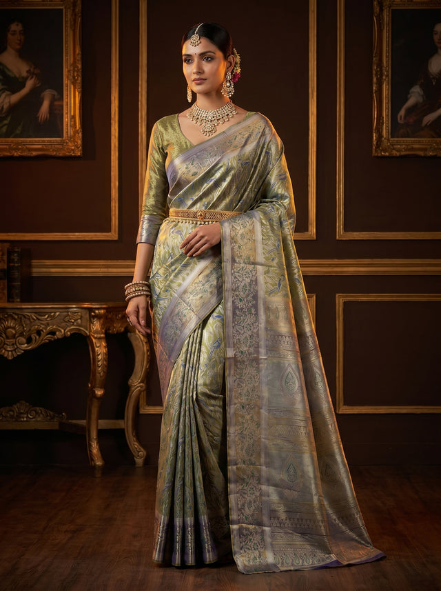 MIMOSA Royal Blue Kanjivaram Art Silk Saree — Draped Mannequin View