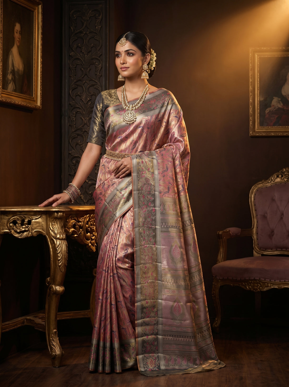 MIMOSA Rani Kanjivaram Art Silk Saree — Full Front Pose