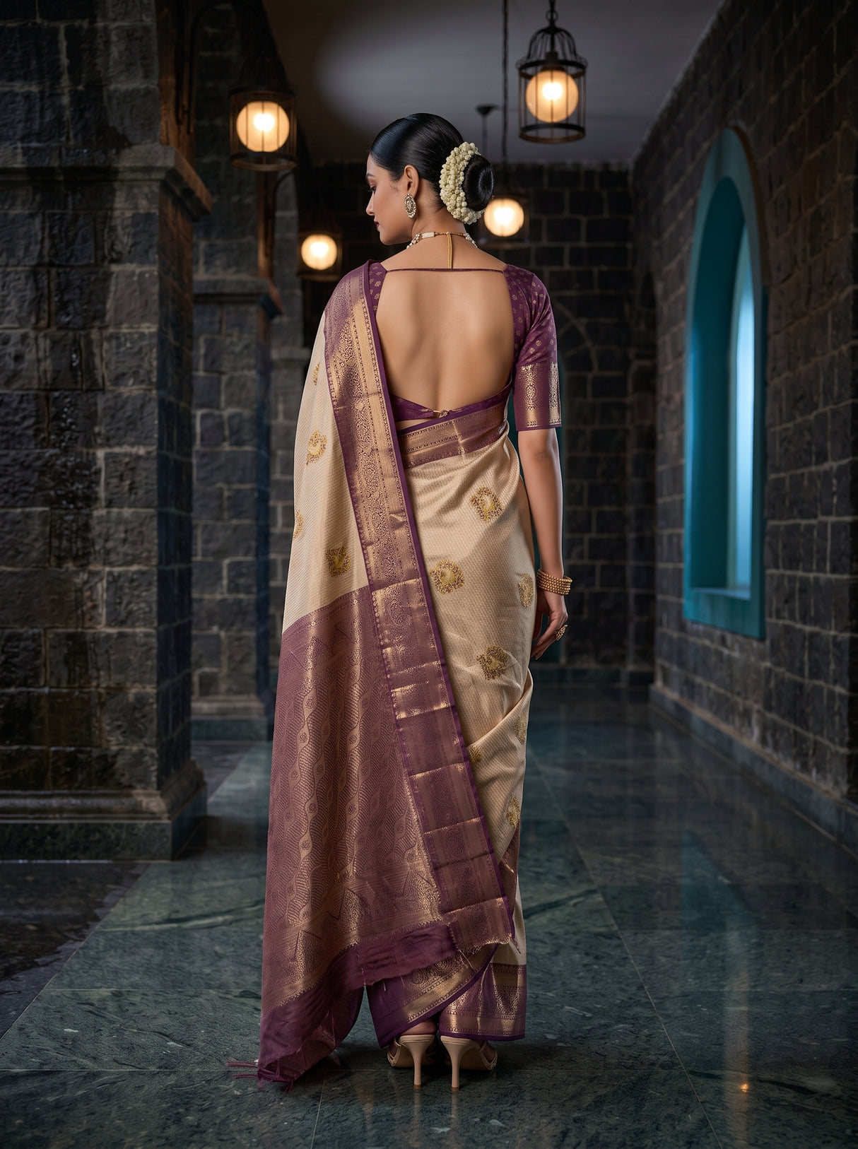 MIMOSA Gold Kanjivaram Art Silk Saree — Pallu and body detail