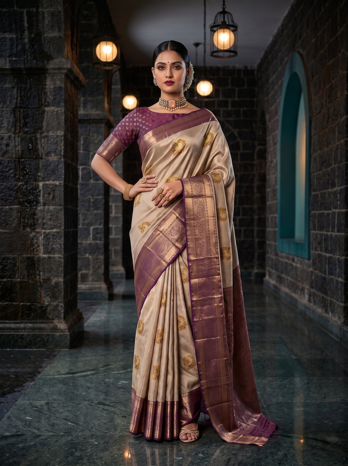 MIMOSA Gold Kanjivaram Art Silk Saree — pose 4 styling detail