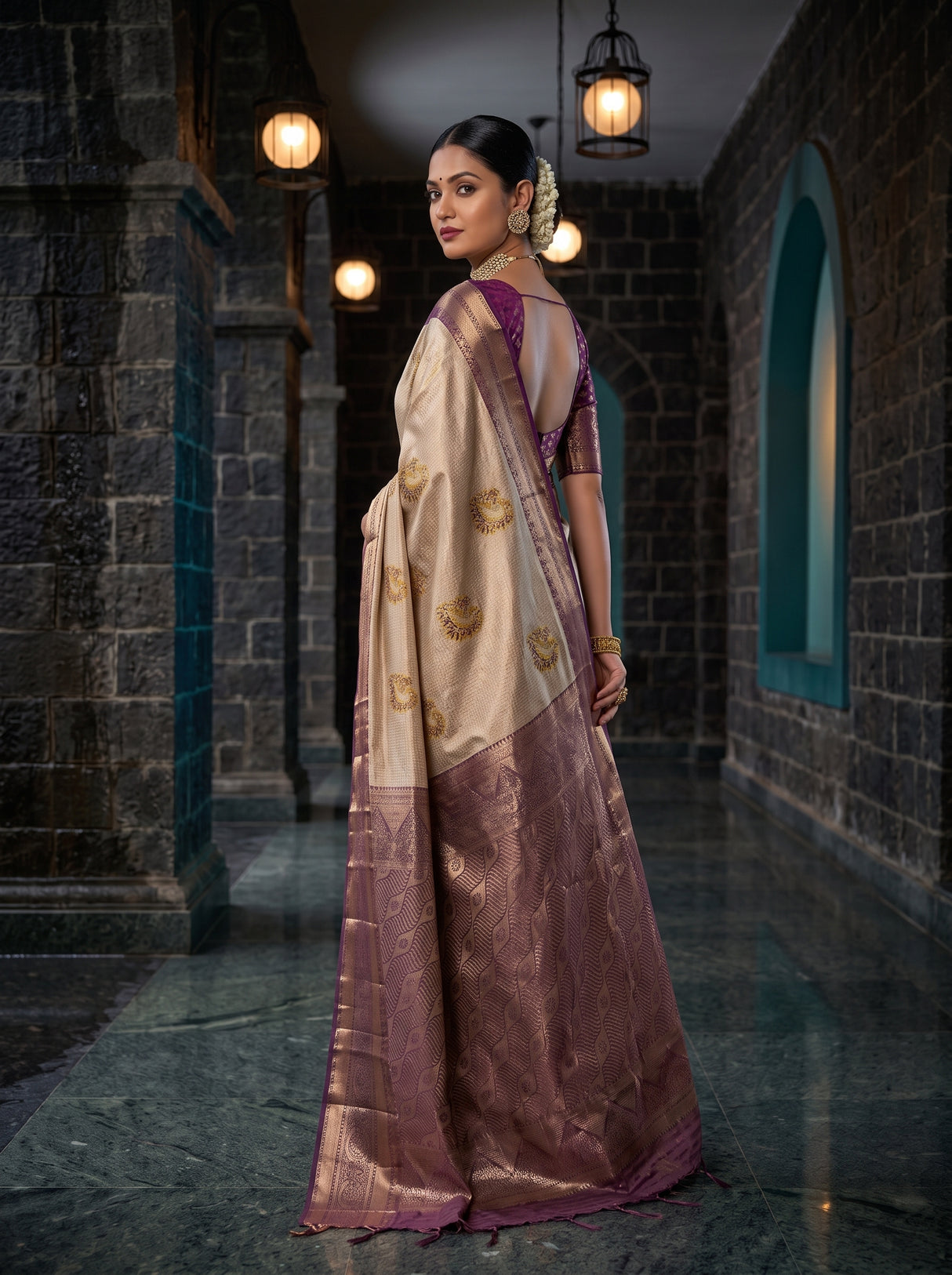 MIMOSA Gold Kanjivaram Art Silk Saree — pose 7 styling detail