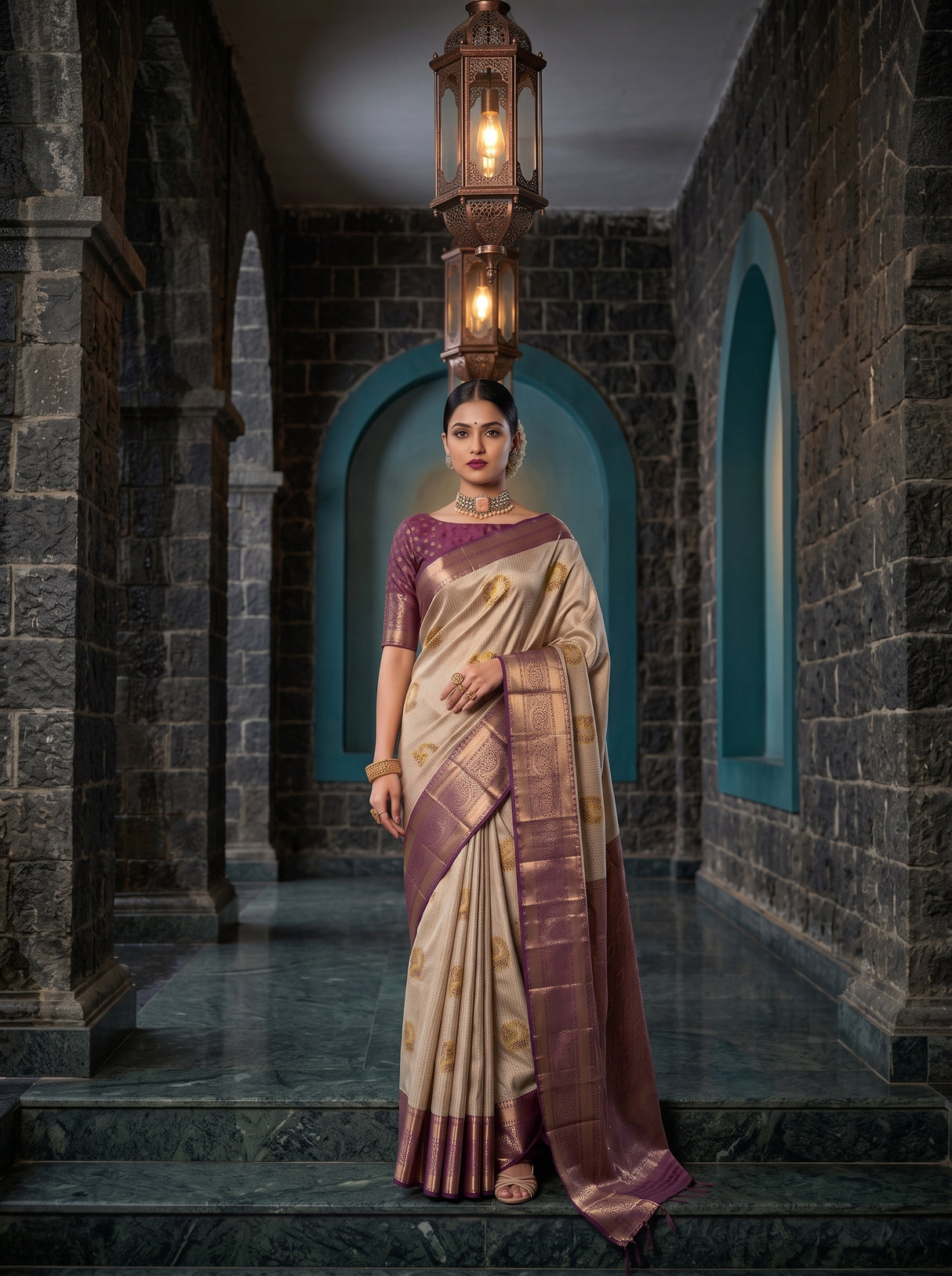 MIMOSA Gold Kanjivaram Art Silk Saree — pose 8 styling detail