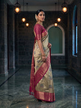 MIMOSA Pista Kanjivaram Art Silk Saree — close up of model's mid-section and hand